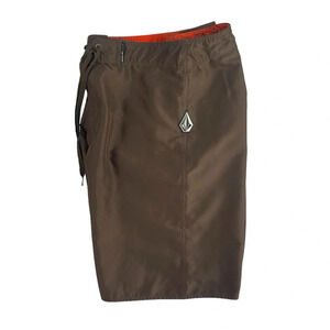 Volcom Brown Men's Swim Board Shorts with Orange Liner